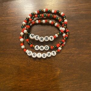 Merry and Bright Festive Beaded Bracelet Set - Red, Green, White